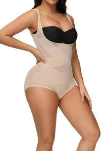 Mesh Criss-Cross Firm Control Shaping Bodysuit