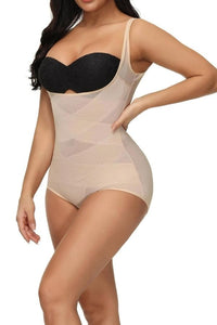 Mesh Criss-Cross Firm Control Shaping Bodysuit